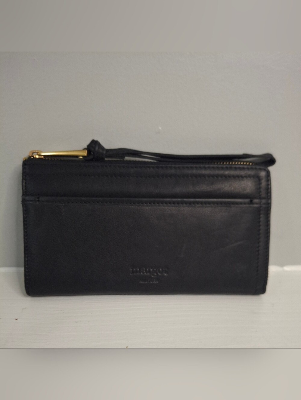 Margot New York Black Leather Zip Around Continental Wallet Wristlet New